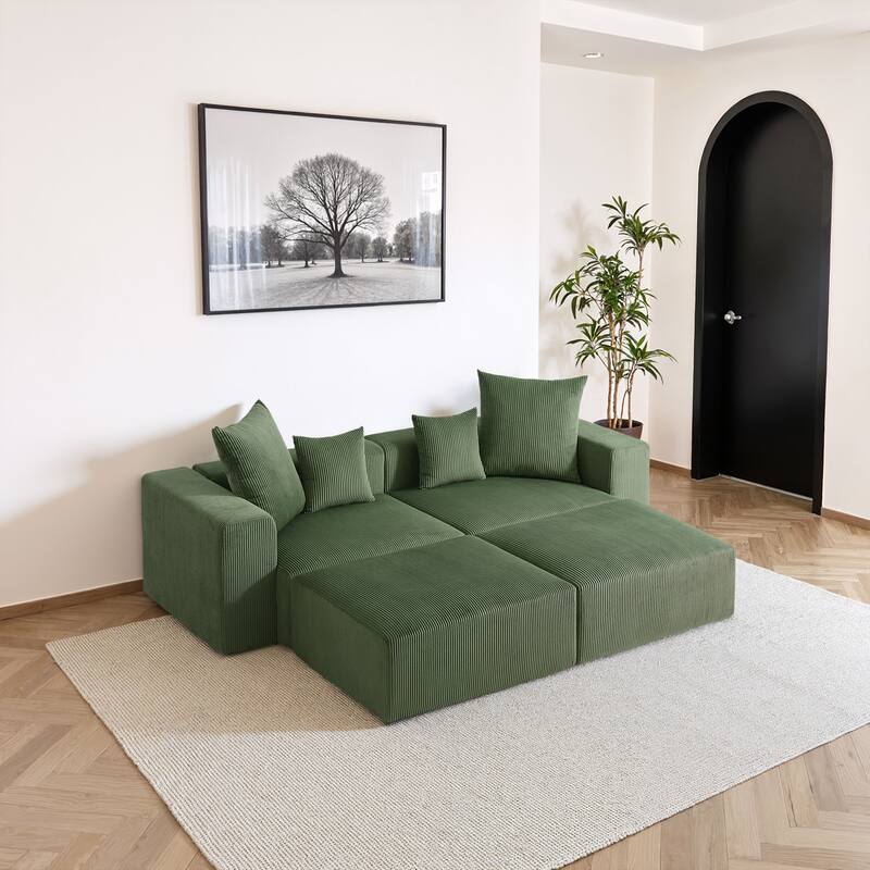 81"W No Assembly Corduroy Modular Sectional Sofa with Ottoman
