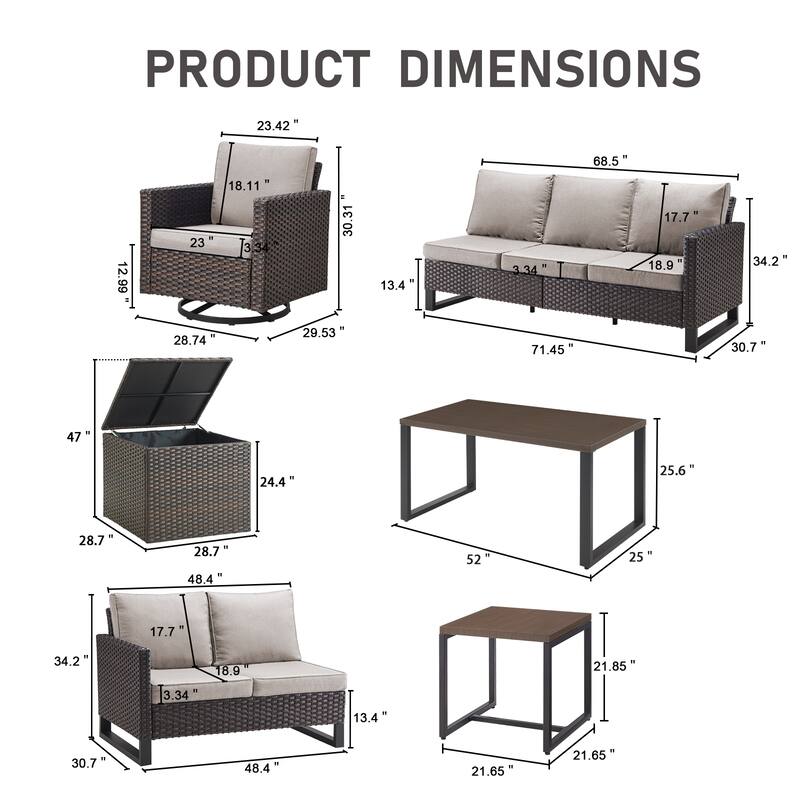 Gymojoy 5 Person All-Weather Wicker Outdoor Conversation Set Seating Group With Swivel Chairs And Coffee Table
