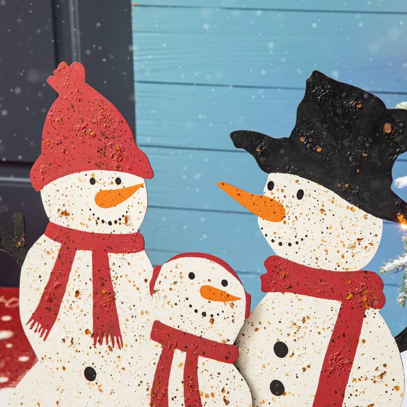 Glitzhome Rusty Metal Snowman Family Yard Stake or Standing Decor or Wall Decor - 30"H