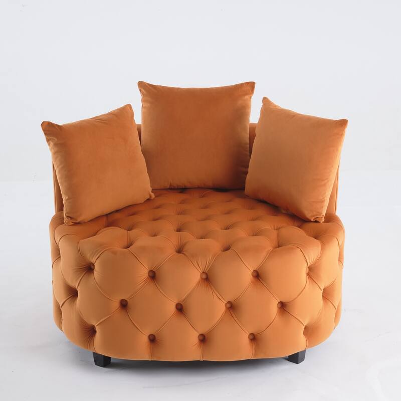Oversized Barrel Accent Chair with 3 Pillows, Velvet Tufted Upholstered Round Club Chair, Ergonomic Reading Sofa Chair - Orange
