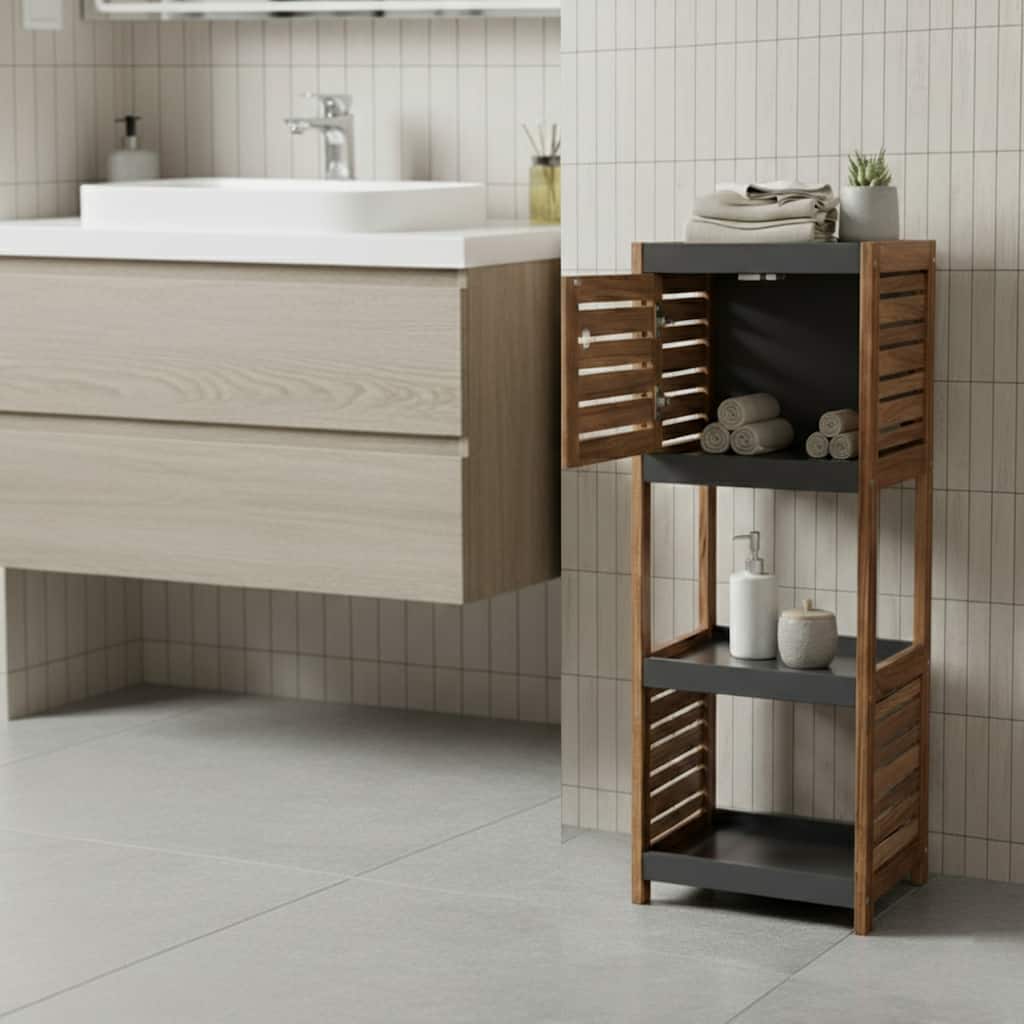 Compact Bathroom Storage Cabinet with Open Shelves - 14.5"L x 11 3/4"W x 32 6/8"H