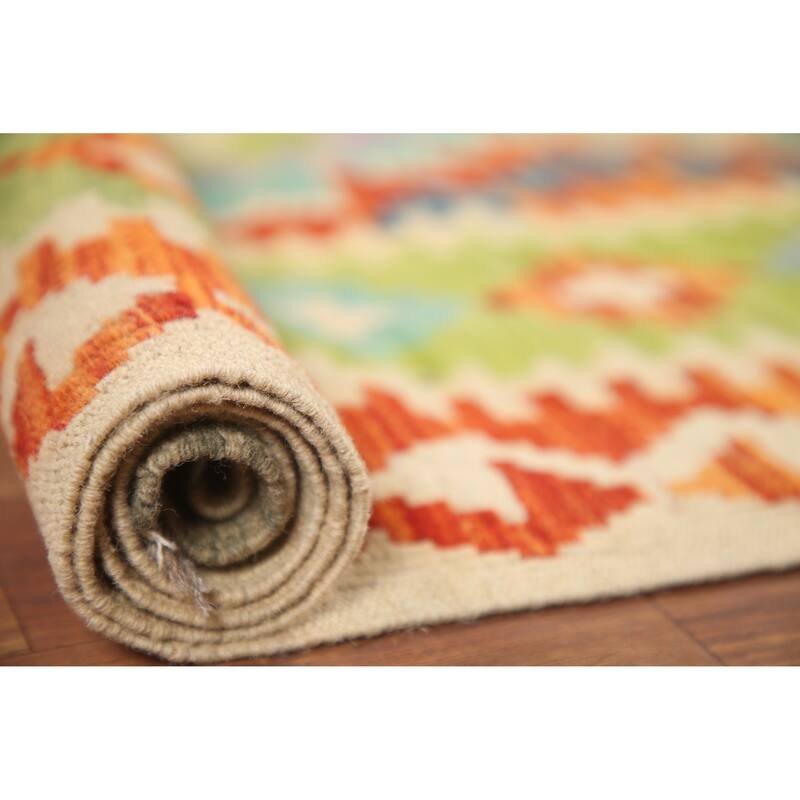 Hand Woven Oriental 100% Wool Carpet Southwestern Geometric Multi-Colored Kilim Area Rug - 6' 4'' X 5' 2''