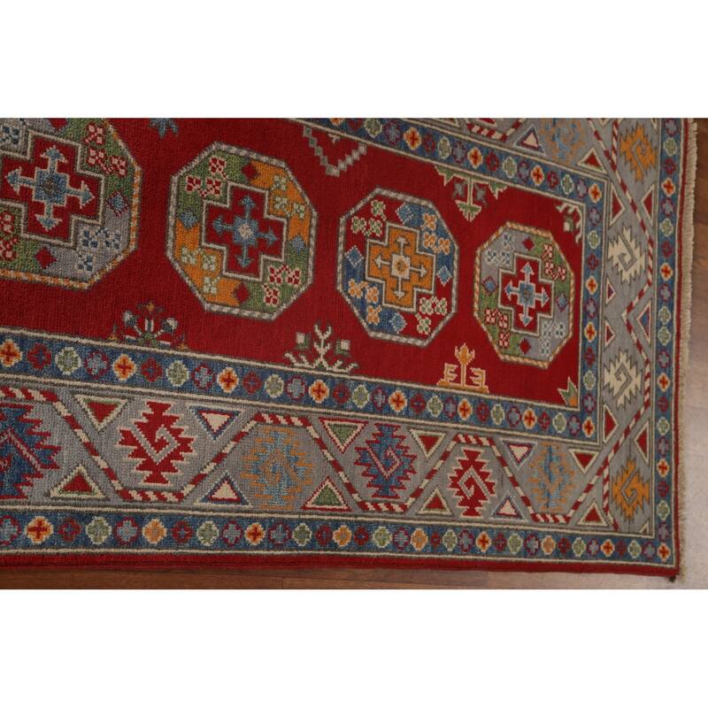 Geometric Kazak Oriental Hallway Runner Rug Hand-knotted Wool Carpet - 2'9" x 9'7"