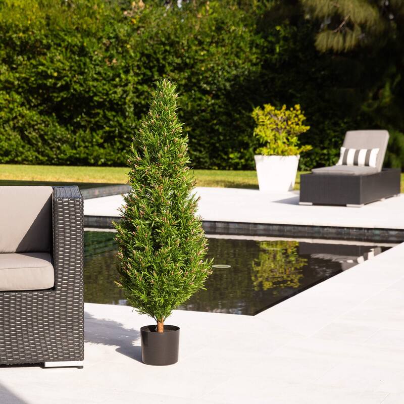 Rosemary Cone Topiary Artificial Potted Tree - 4'