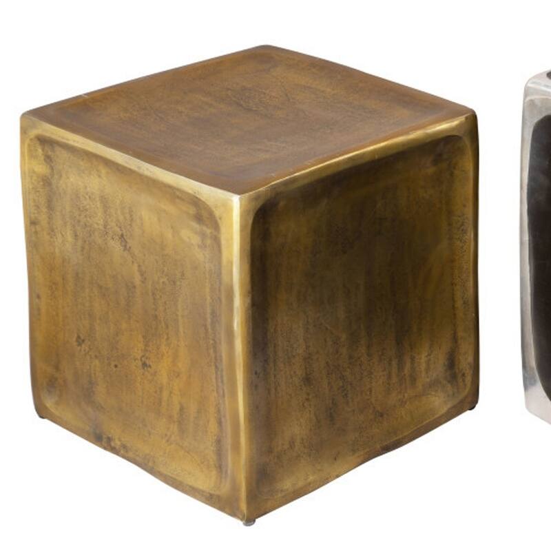 HomeRoots Set of Two Black Silver And Antiqued Brass Aluminum Square Block End Tables - 19' X '20.5' X '19