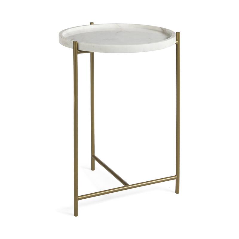 HomeRoots 23" White and Gold Marble and Iron Round End Table - 16.50 in. x 23.00 in. x 16.50 in.
