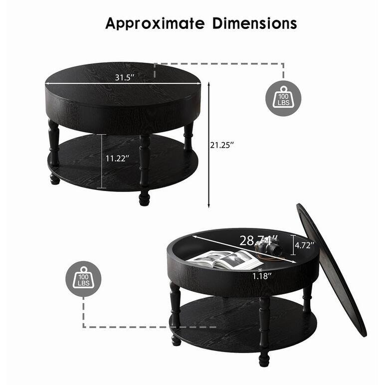 Modern Round Coffee Table with Dual Storage and Flip-Top Design for Living Room Organization