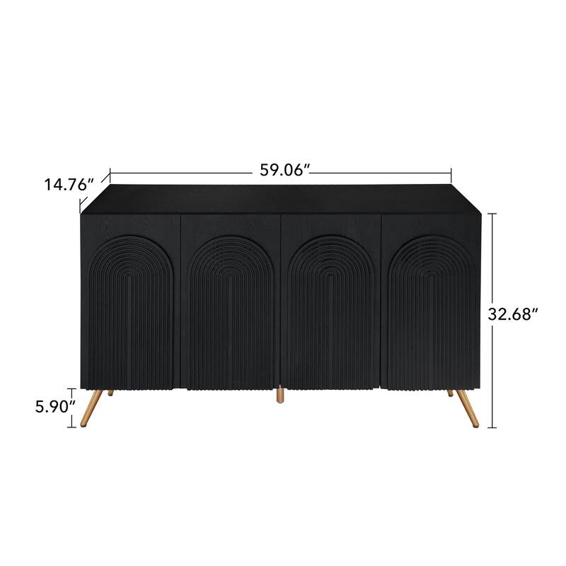 Arch 3D Carved 4 Door Sideboard, Sideboard Buffet Cabinet With Storage, Modern Coffee Bar Cabinet With Adjustable Shelf