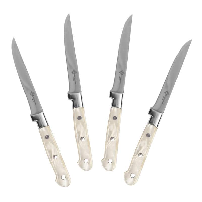 Au Nain, Set of 4 Steak Knives, with Pearlized Champagne Handles - White