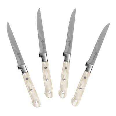 Au Nain, Set of 4 Steak Knives, with Pearlized Champagne Handles - White
