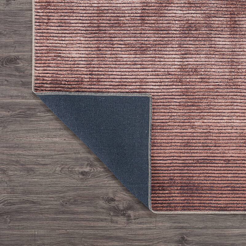 Contemporary Distressed Stripe Machine Washable Area Rug