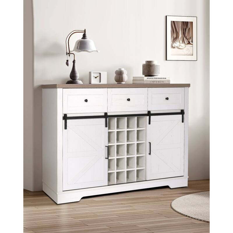 Farmhouse Wine Bar Cabinet w/Sliding Barn Door