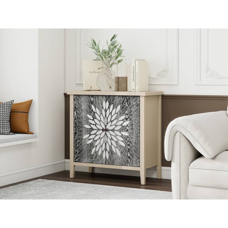 GDFStudio - Oakcraft Traditional Wooden Accent Storage Cabinet with 2 Carved Doors