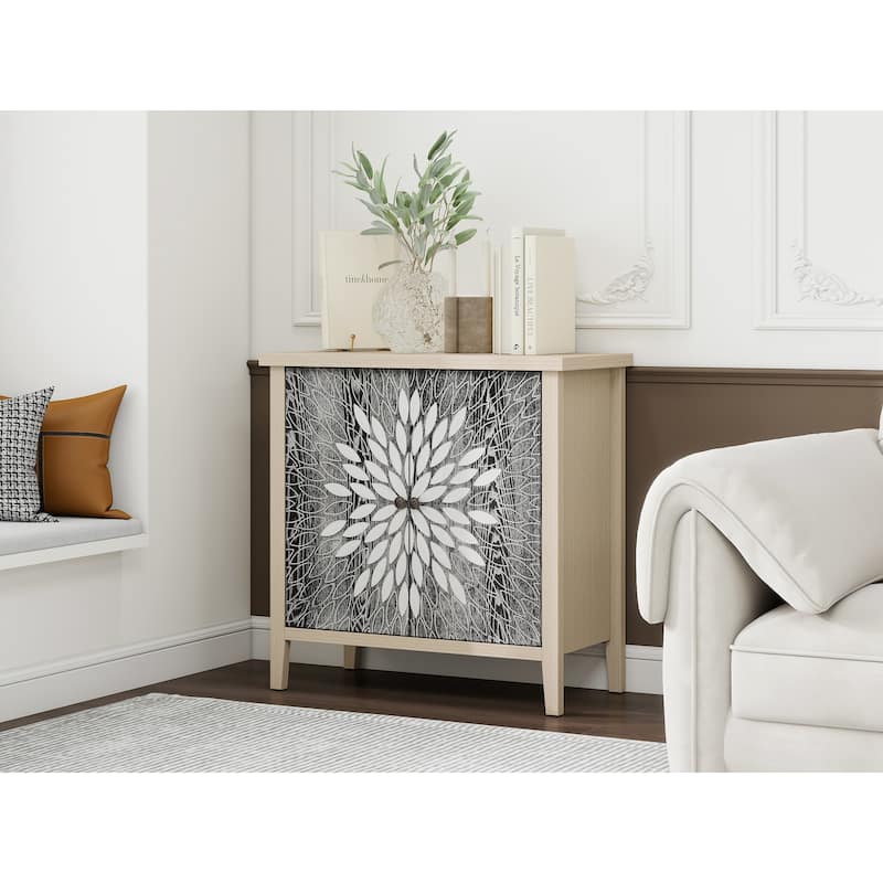 Wood Accent Cabinet with Carved Doors, Classic Storage Cabinet with Adjustable Shelves & Anti-Tip Safety Device