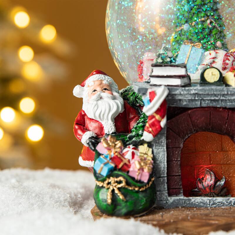 Glitzhome 7.75"H Resin Lighted Musical Christmas Tree Swirling Snow Waterglobe