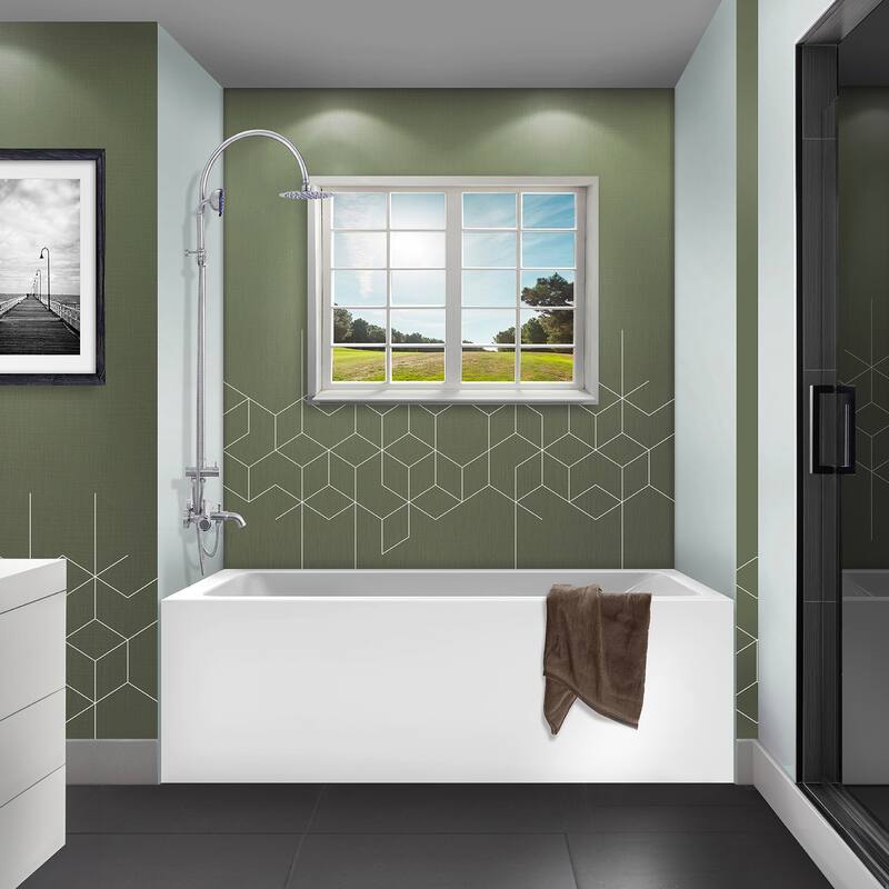 Fine Fixtures Acrylic-Fiberglass Soaking Bathtub, White. Alcove/Apron Front