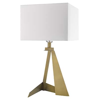 HomeRoots 25" Brass Metal Table Lamp With White Rectangular Shade - 14