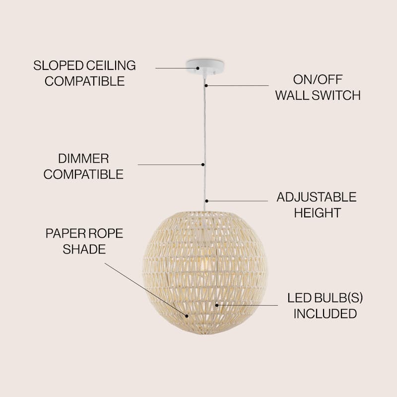 Campana 1-Light Bohemian Modern Woven Rattan/Iron LED Pendant, by JONATHAN Y