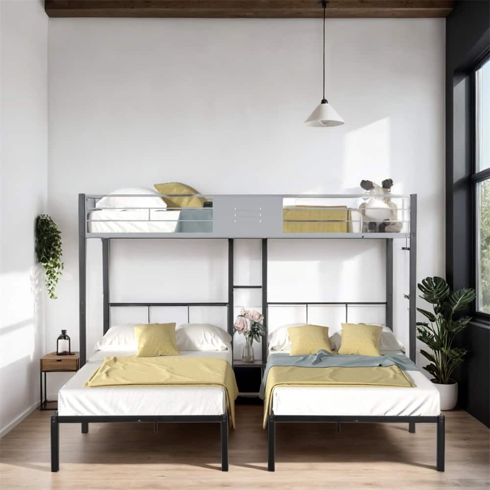 Twin Metal Triple Bunk Bed with Vent Board,Separatable into Three Beds
