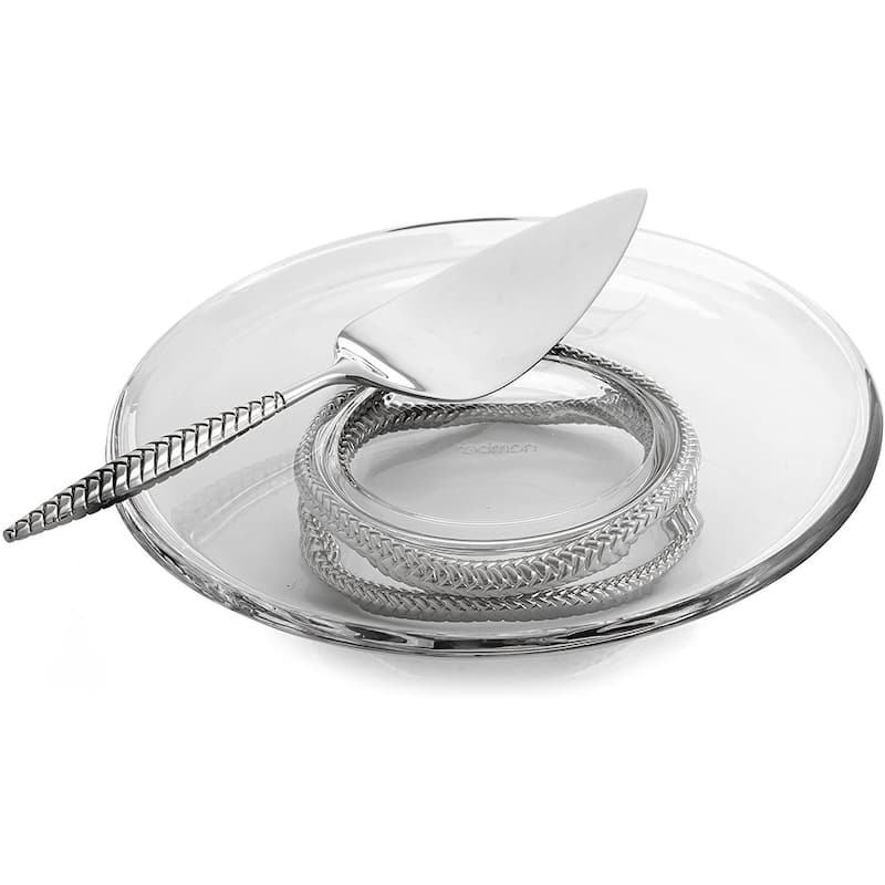 Nambe Braid Pedestal Cake Plate with Server