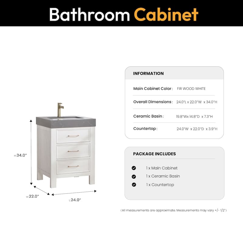 Leon 24 in. Single Bathroom Vanity with Composite Stone Top