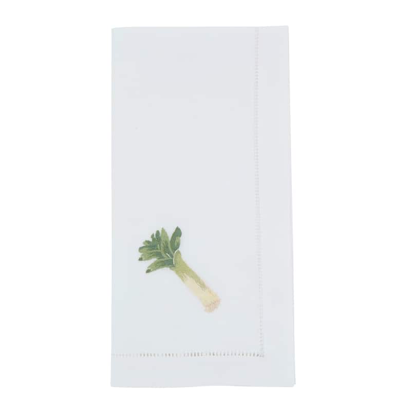 Leek Embroidered Cotton Decorative Napkins (Set of 6) - Botanical Motif Detail for Dining and Entertaining, 20"x20" - Set of 6
