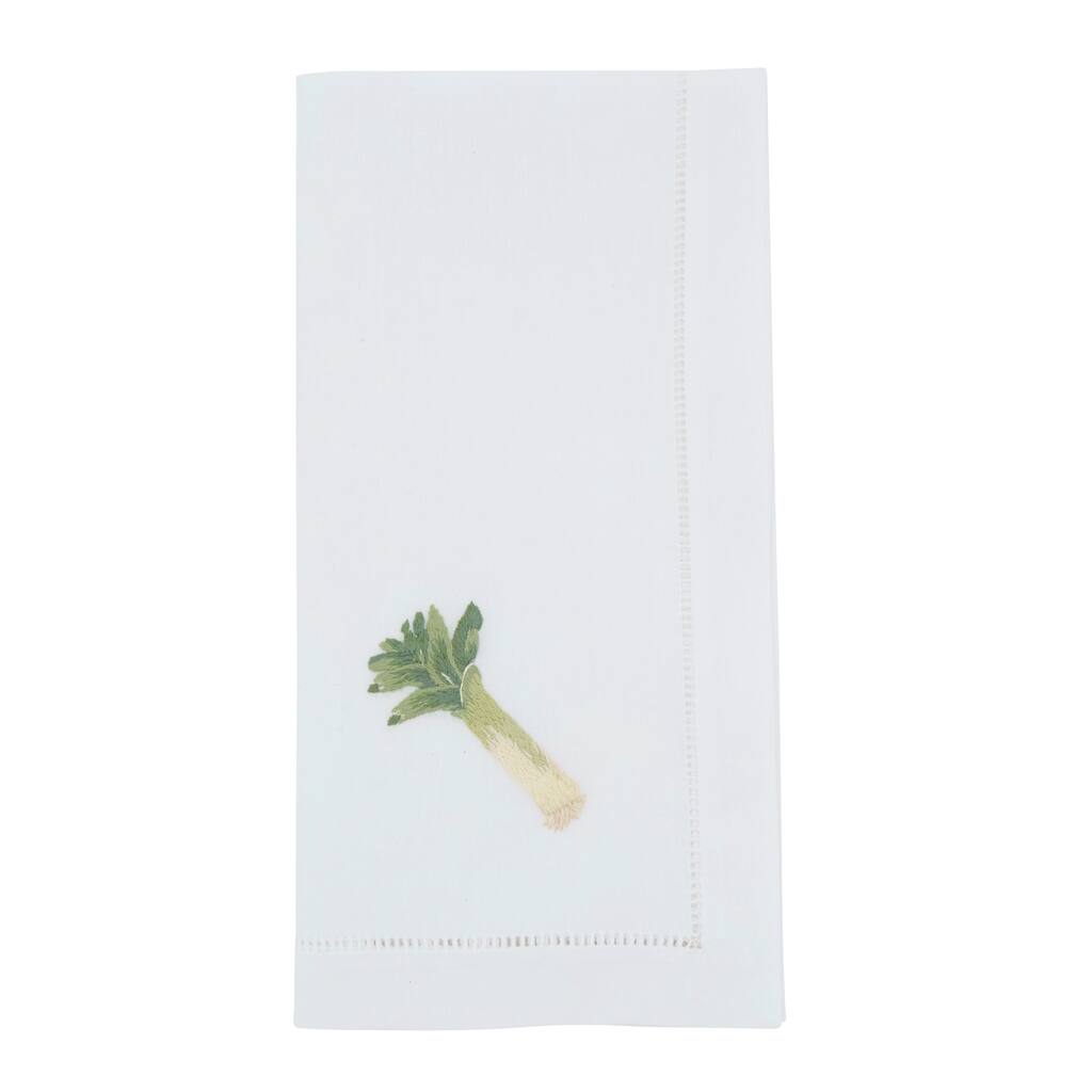 Leek Embroidered Cotton Decorative Napkins (Set of 6) - Botanical Motif Detail for Dining and Entertaining, 20"x20"