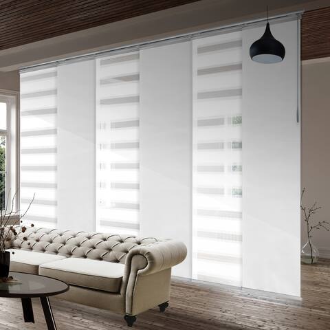 InStyleDesign 6-Panel Single Rail Panel Track Extendable 98"-130"W x 94"H, Panel width 23.5", Pier White, Crossover White