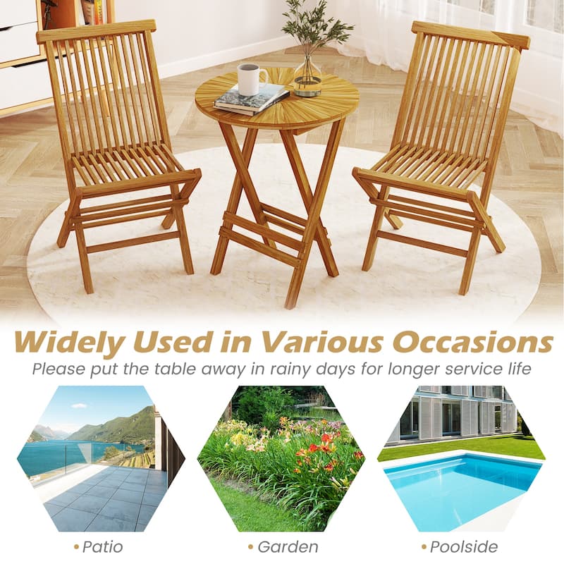 Gymax Patio Folding Side Table 23.5'' Teak Wood Round End Table Fully