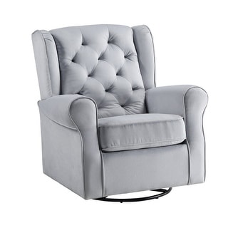 35 Inch Accent Swivel Chair, Glider, Tufted Back, Gray - On Sale - Bed ...