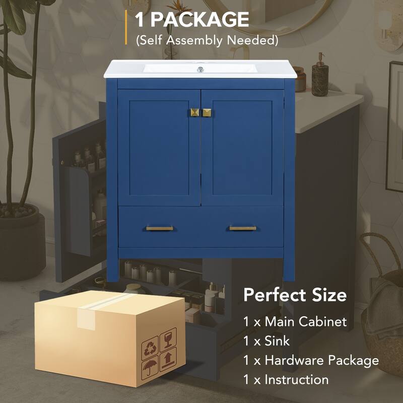 30" Blue Bathroom Vanity with Single Sink,
