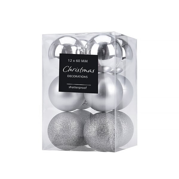 slide 2 of 3, Christmas Tree 2.4" Shatterproof Set of 12 Ornaments Silver