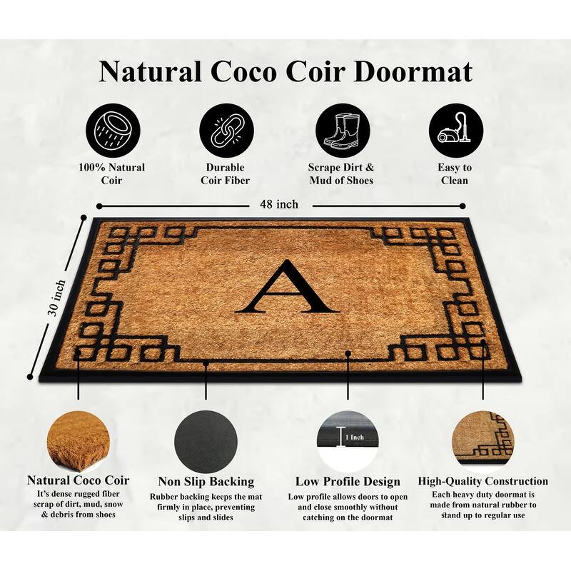 A1HC Natural Coir & Rubber Door Mat, Heavy Duty, Dirt Trapping, Long-Lasting Entrance Doormats,Thick & Durable Outdoor Entry Mat