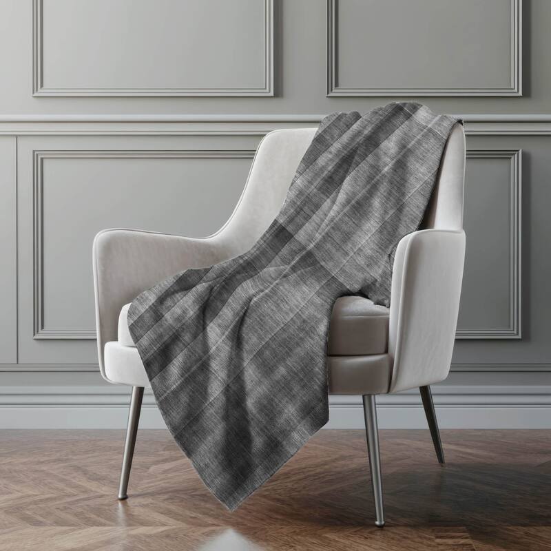 Premium Machine Washable Modern Plaid Sherpa Throw Blanket - Gray - 4'2" x 5'10"