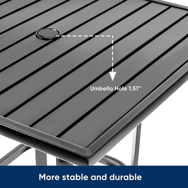 Suncrown 39'' Height Outdoor Patio Square Metal Slatted Top Bar Bistro Table with 1.57" Umbrella Hole