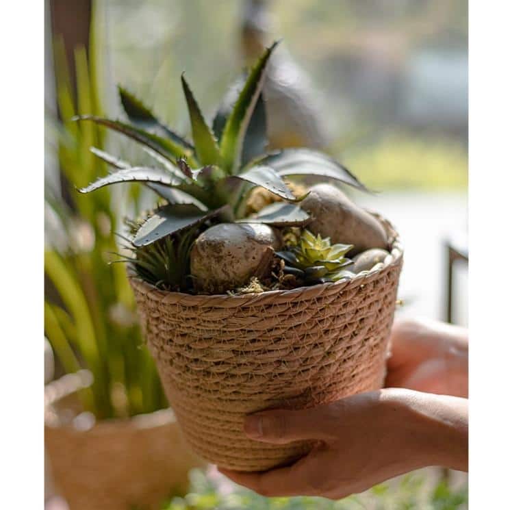 RusticReach Natural Straw Desktop Flower Basket