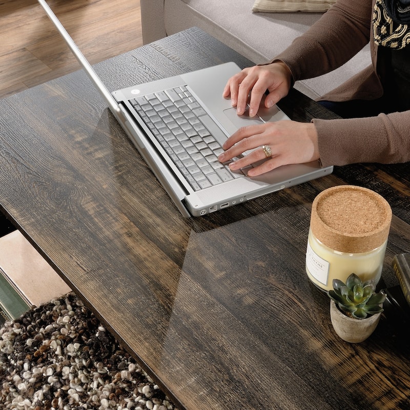 Wood Lift-Top Coffee Table with Industrial Style, Brown - 41.30" L x 22.32" W x 18.58" H