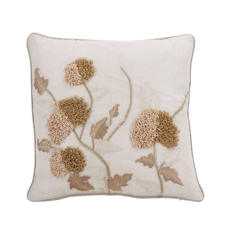 Throw Pillow With Embroidered Flower Design
