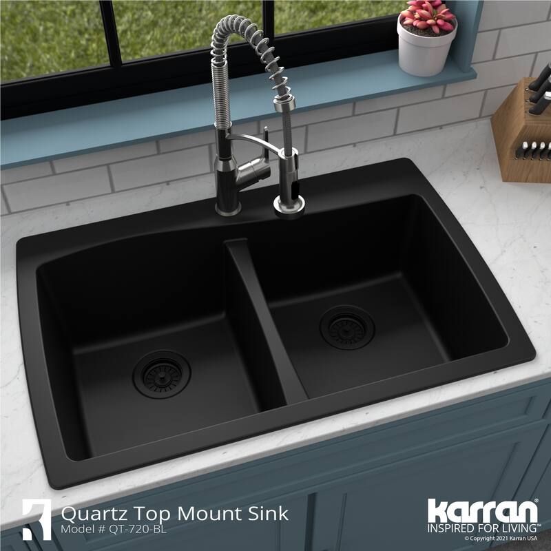 Karran Drop-In Quartz 50/50 Double Bowl Kitchen Sink