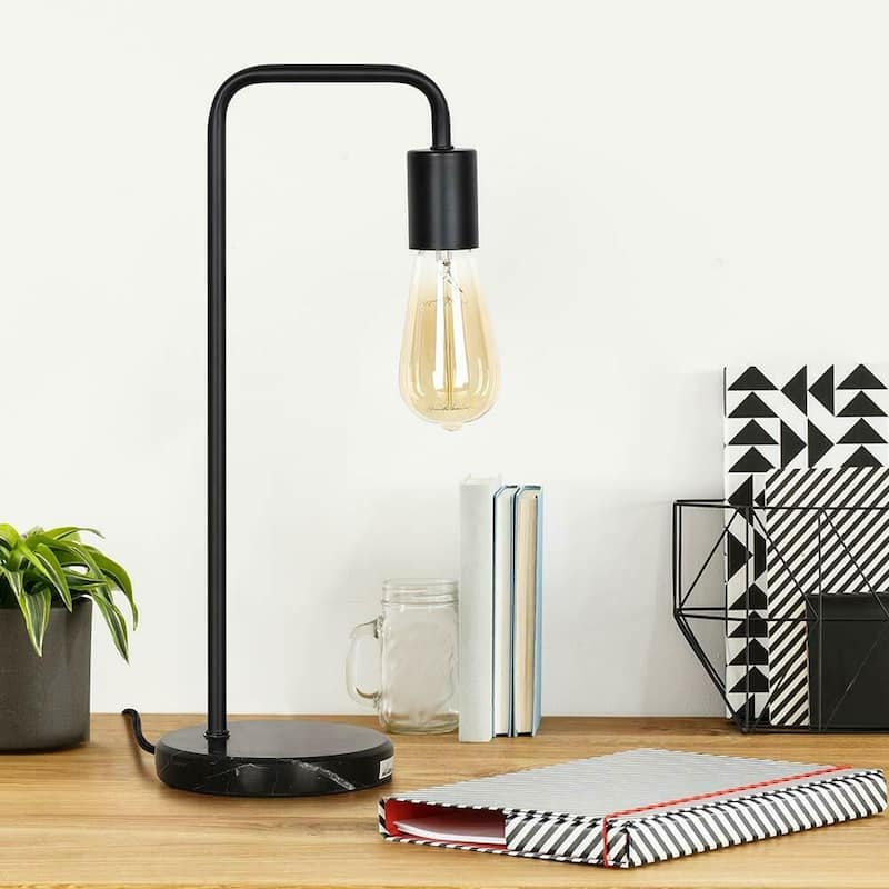 Simple Vintage Desk Lamp With Marble Base, Black Metal Frame (Black)