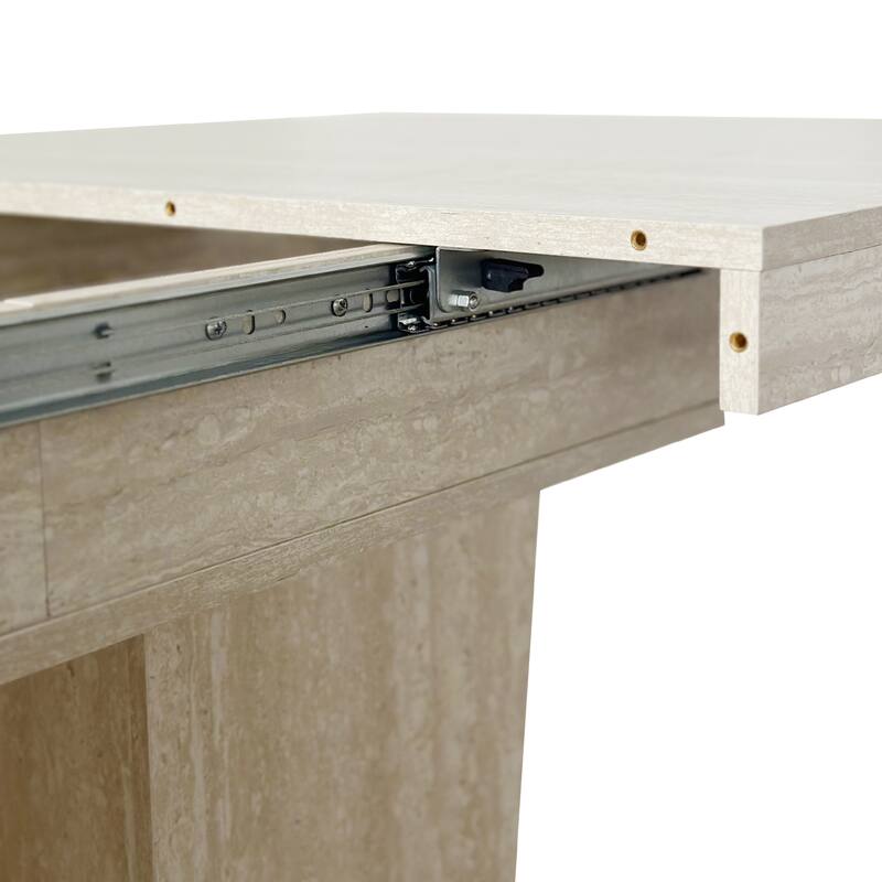 Extendable Dining Table Meeting Table, Wood Kitchen Table for 6-10, Large Office Table with Veined Travertine Pattern