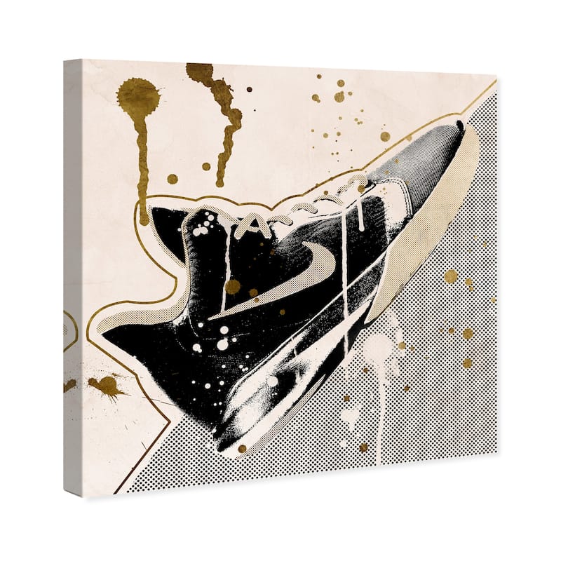 Wynwood Studio Canvas Fashion and Glam Inverted Sneaker Black and Metallic Gold Glam Wall Art Canvas Print