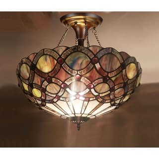 2-light Dark Bronze/Stone Glass Semi-Flush Mount