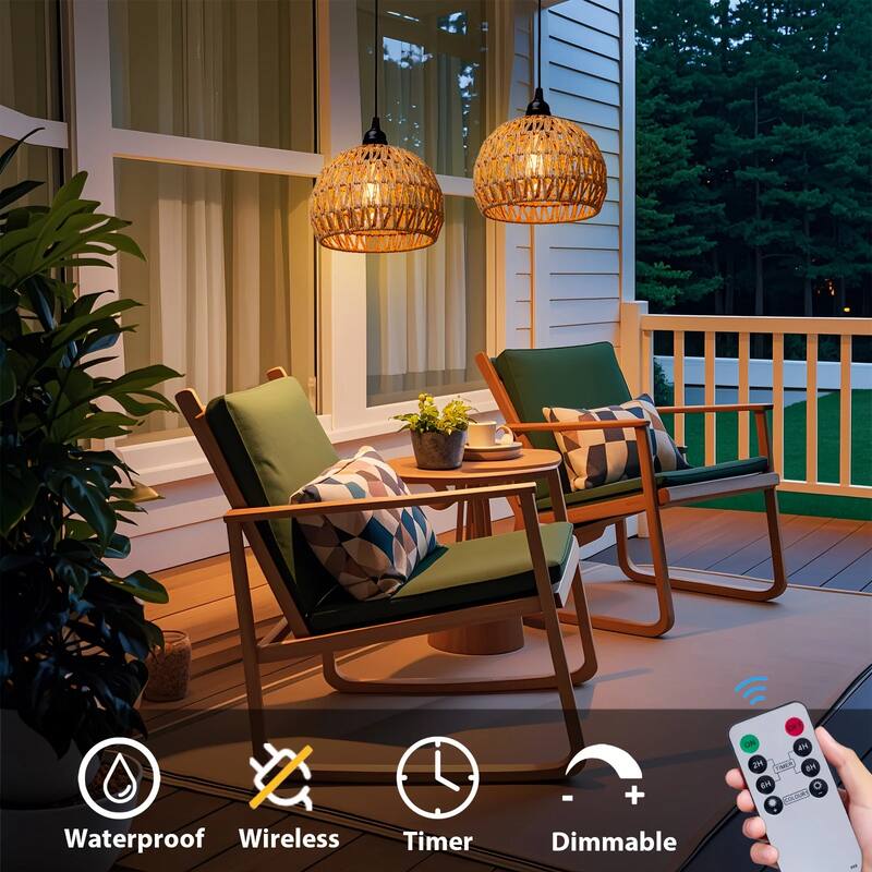 Battery Operated Boho Rattan Pendant Light - 7.8 in Dia