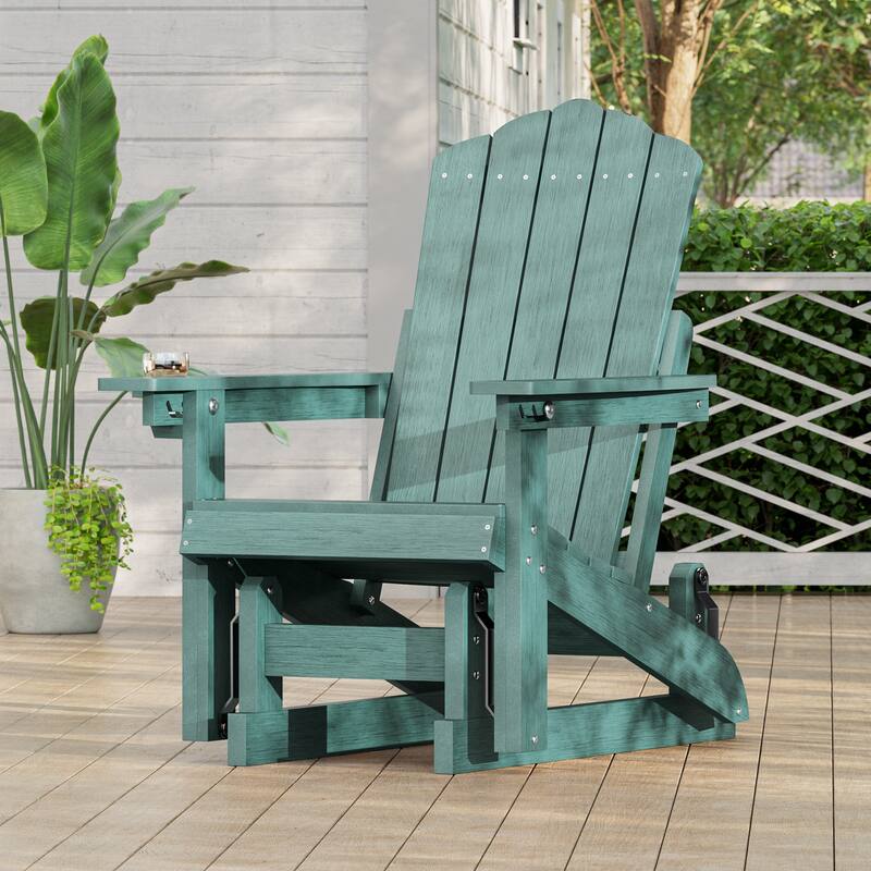Glider Adirondack Patio Chair, 3-Position Adjust Smooth Motion Chair - 1-Piece - LakeBlue