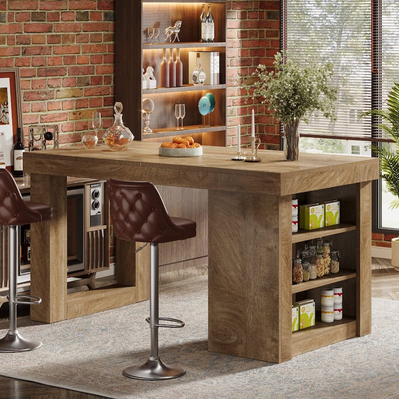 37.4" Tall Bar Table with Storage Shelves, Rectangular Counter Height Dining Table, Wood Pub Table for Home Bar, Kitchen