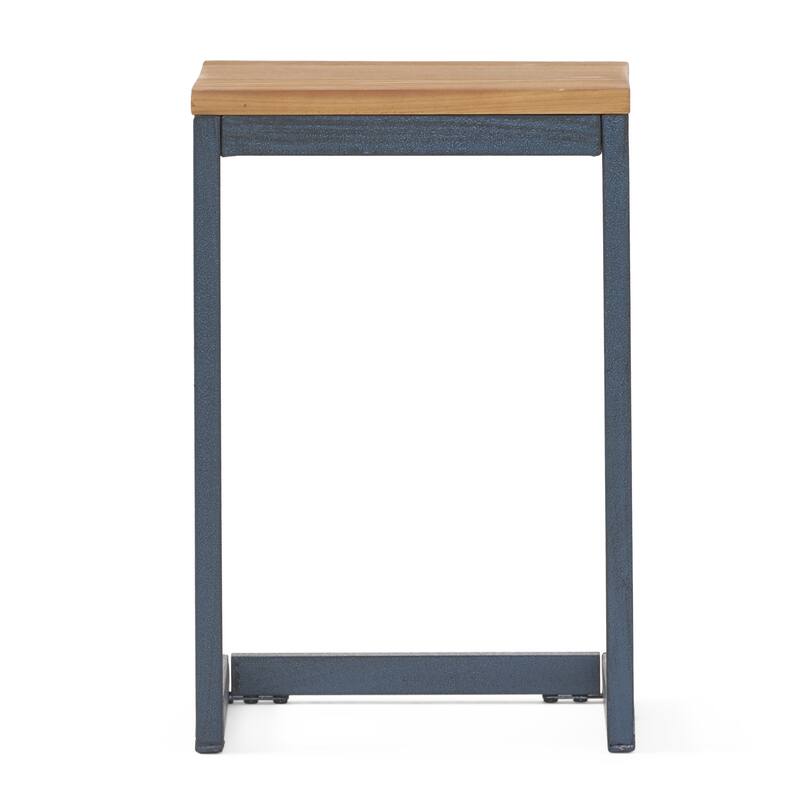 12.75" Modern C-shaped Accent Table with Dark Iron Base and Natural Fir Wood Top