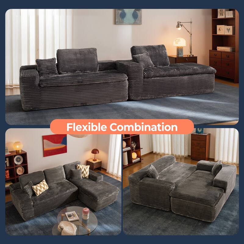 HOOOWOOO Upholstered Fabric Sectional Sofa Couch with Chaise
