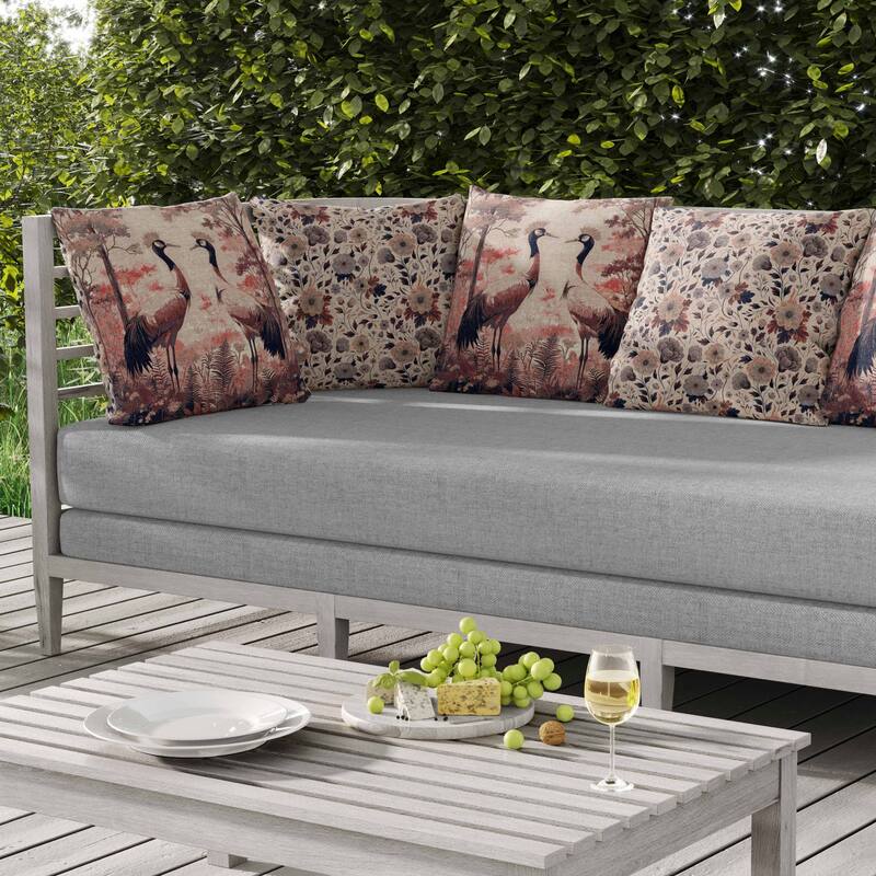 Autumnal Cranes Indoor/Outdoor Reversible Throw Pillow Pink and Black