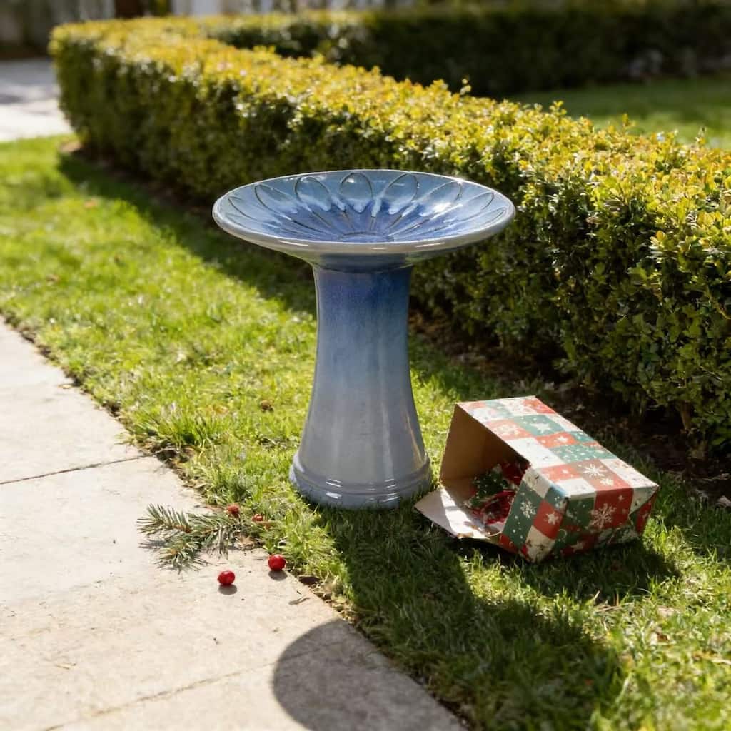 Anmytek Ceramic Bird Bath for Outside Tall Pedestal Glazed Birdbaths
